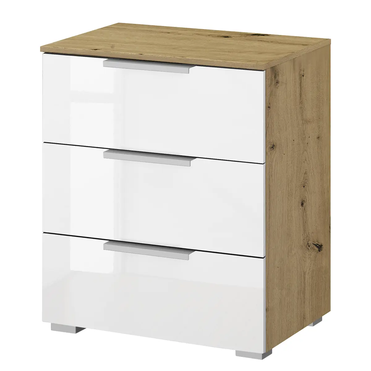 Nachtkommode x3 50cm Weiß/Hochglanz Weiß/Eiche Artisan Dekor