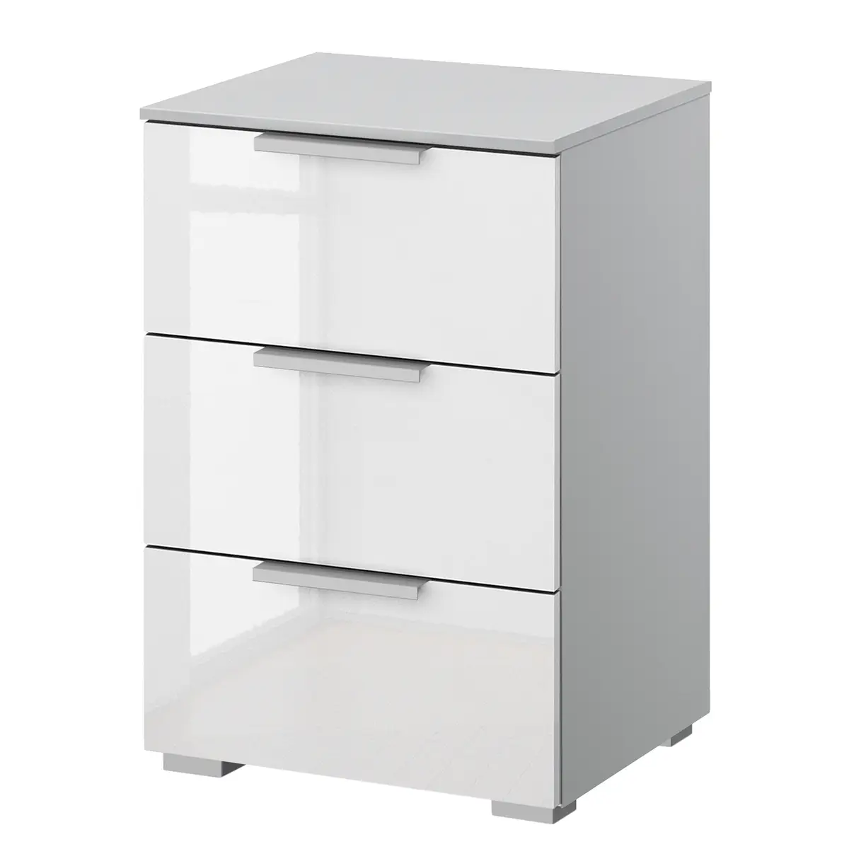 Nachtkommode x3 40cm Weiß/Hochglanz Weiß/Seidengrau Aluminium