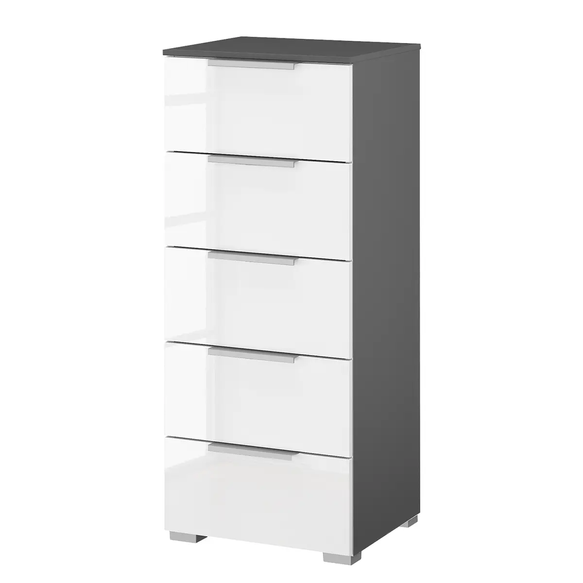 Kommode x5 40cm Grau/Hochglanz Weiß/Graphit Aluminium | Grau