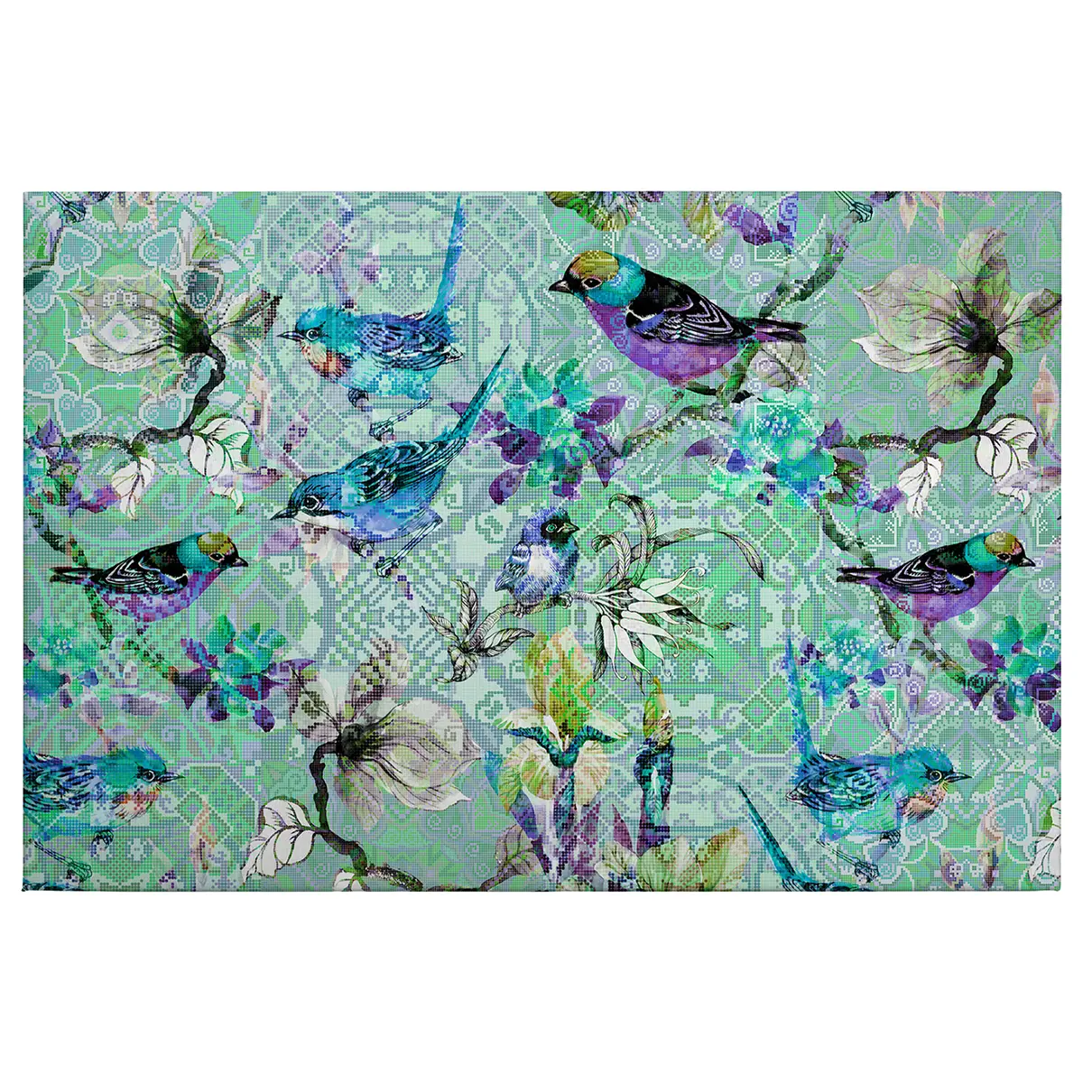 Leinwandbild Mosaic Birds | Blau