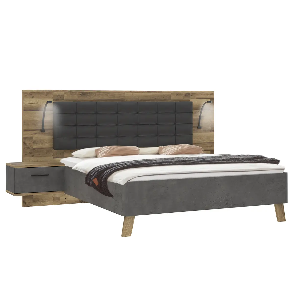 Bettanlage Rye II 3-teilig 150 x 190cm Schwarz/Grau | Schwarz