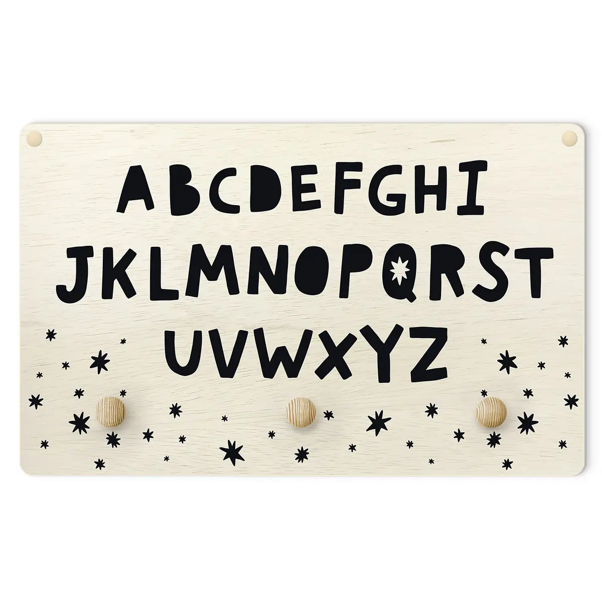 Kindergarderobe Alphabet mit Sternen | Schwarz