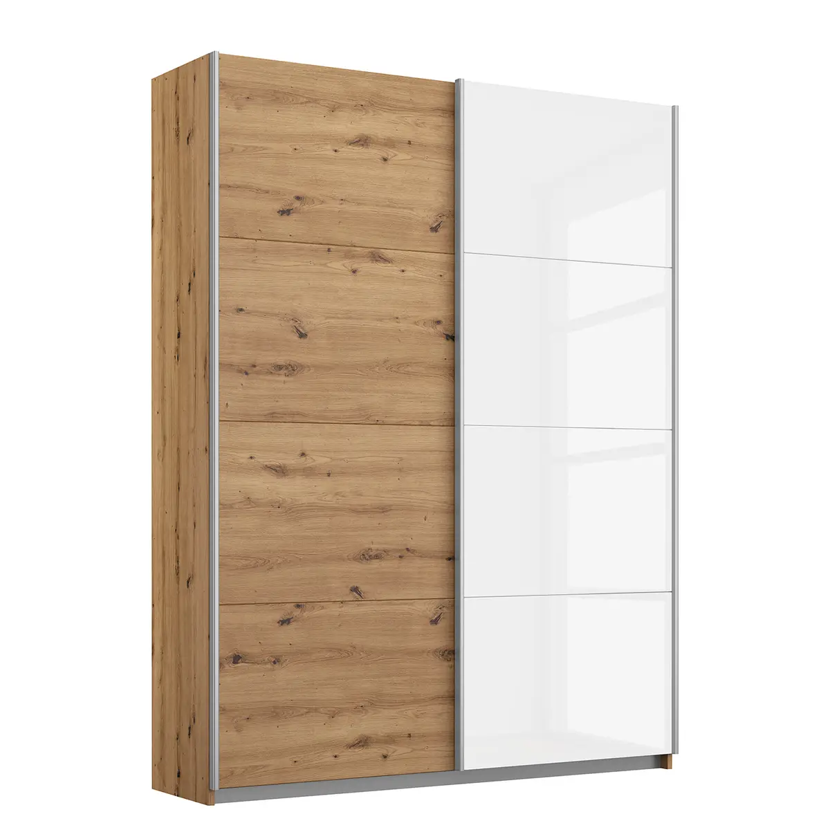 Schwebetürenschrank Gloss 135cm Braun/Eiche Artisan Dekor/Weiß | Braun