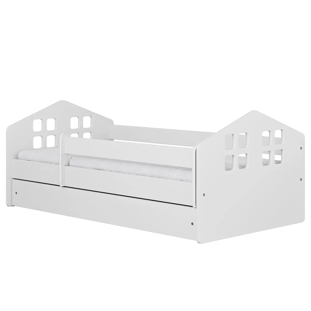 Kinderbett 80 x 140 cm mit Lattenrost & Matratze Weiß | Weiß