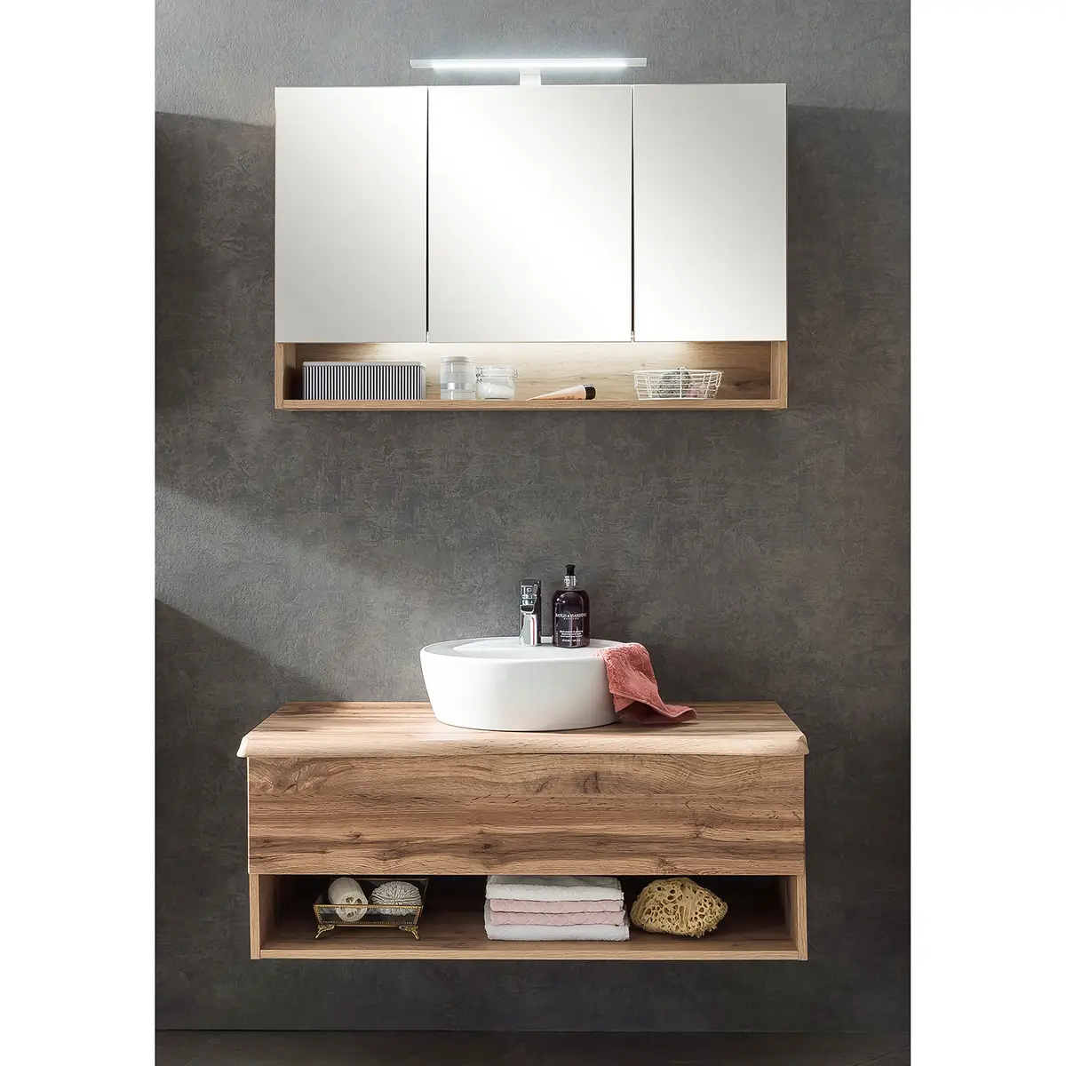 Badezimmerset I 2-teilig 100cm Braun/Wotaneiche Dekor | Braun