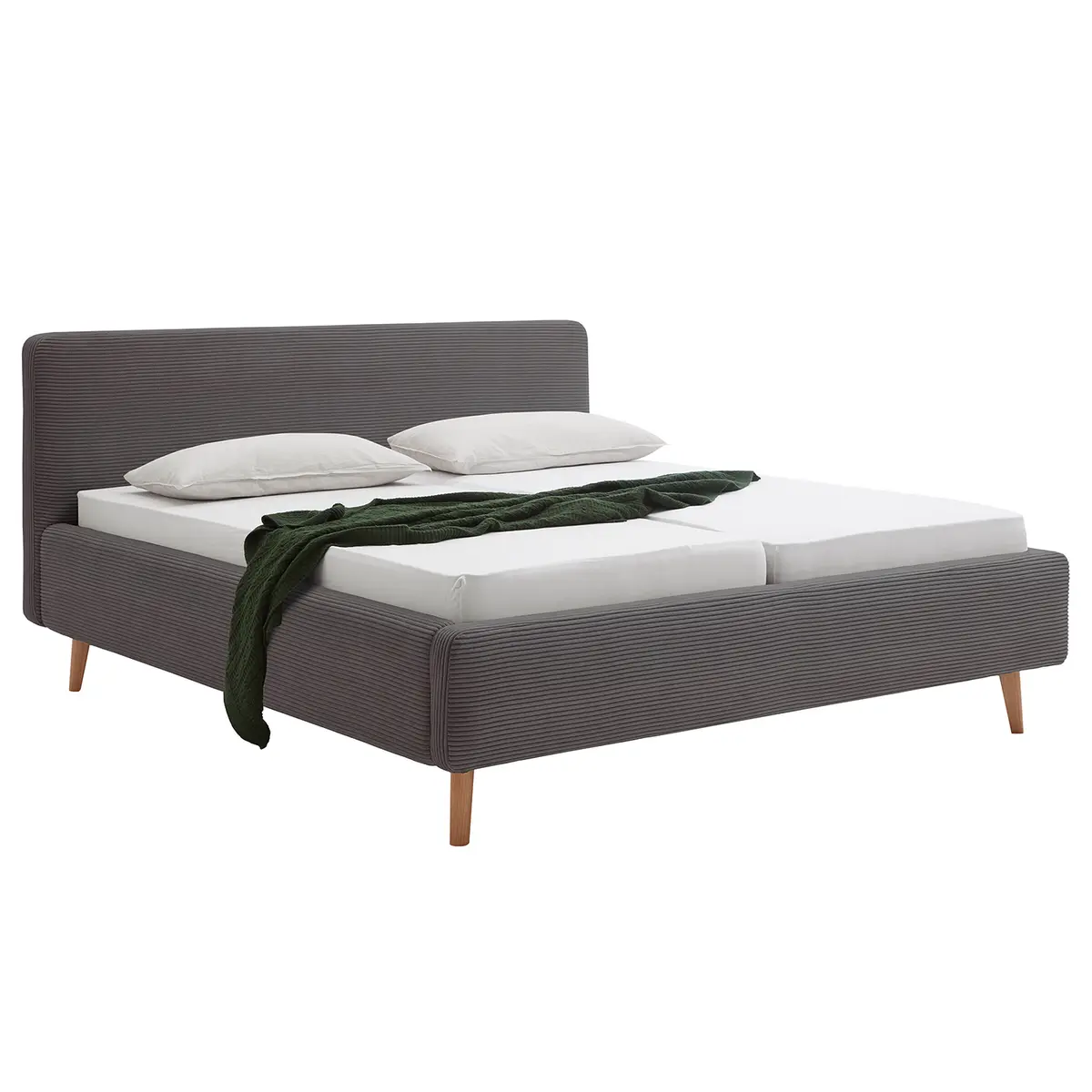 Polsterbett MATTIS 160 x 200cm Cordstoff Poppy Grau/Grau mit | Grau