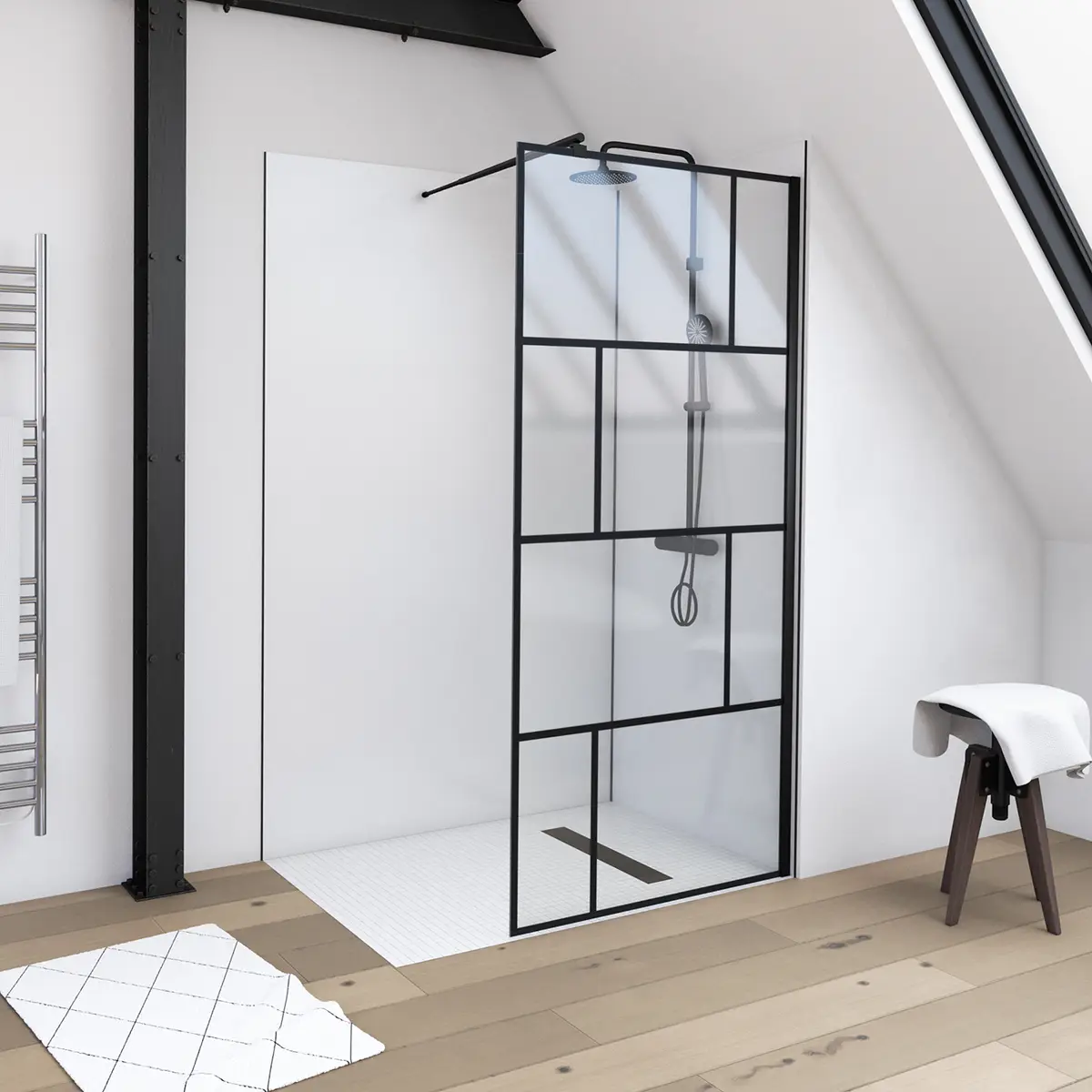 Duschwand Walk-In II 90cm Schwarz | Schwarz