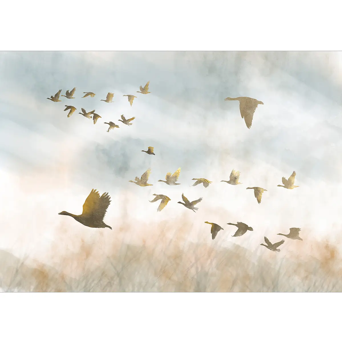 Vlies Fototapete Golden Geese | Mehrfarbig