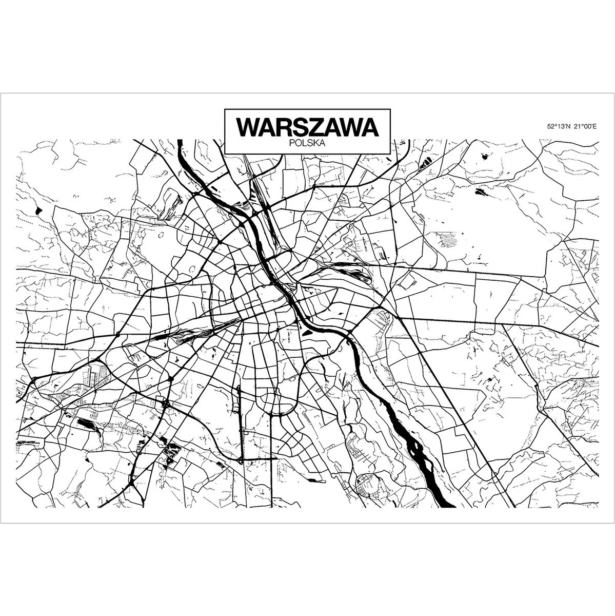 Vlies Fototapete Warsaw Map | Schwarz