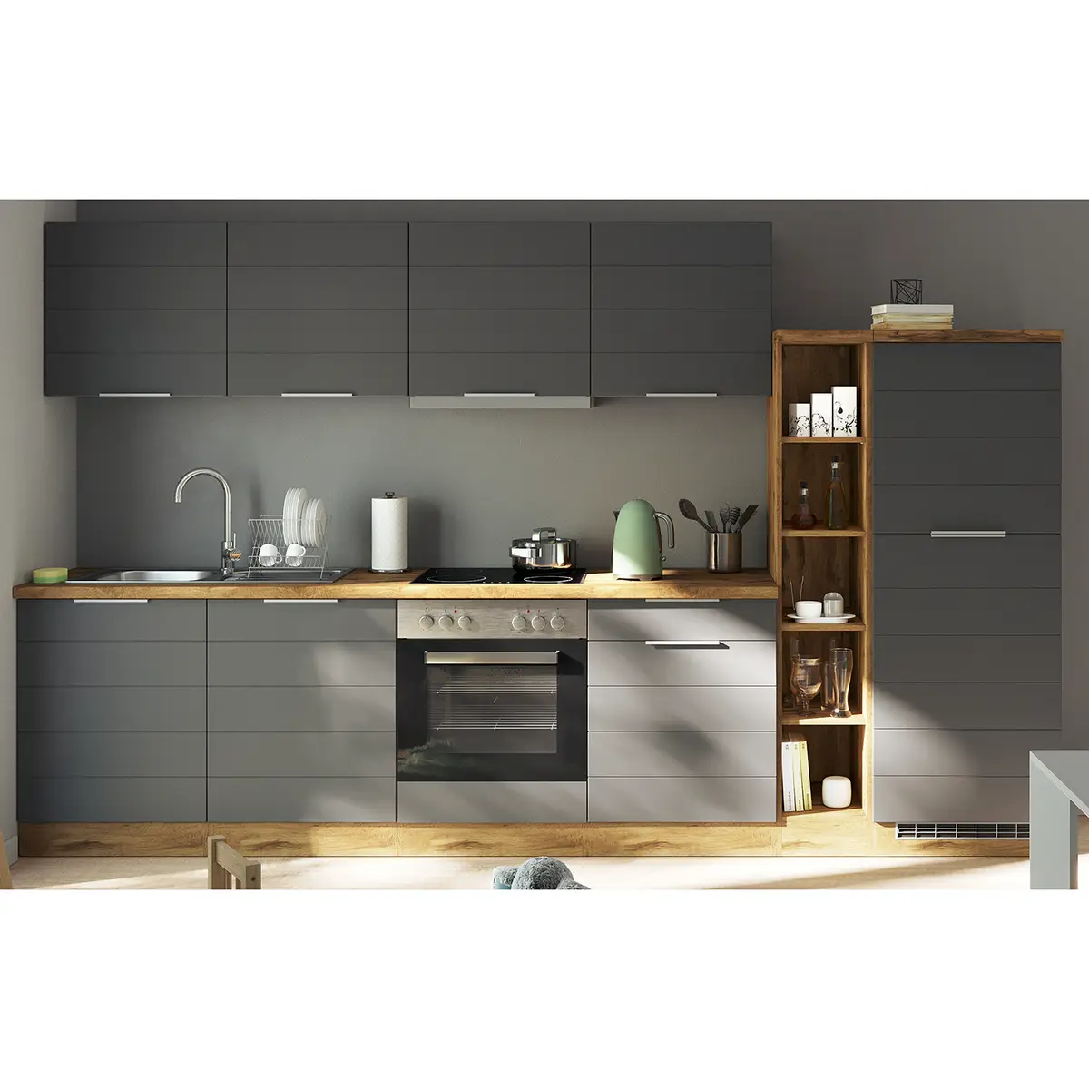 Küchenzeile Florenz II 330cm Grau/Matt Grau | Grau