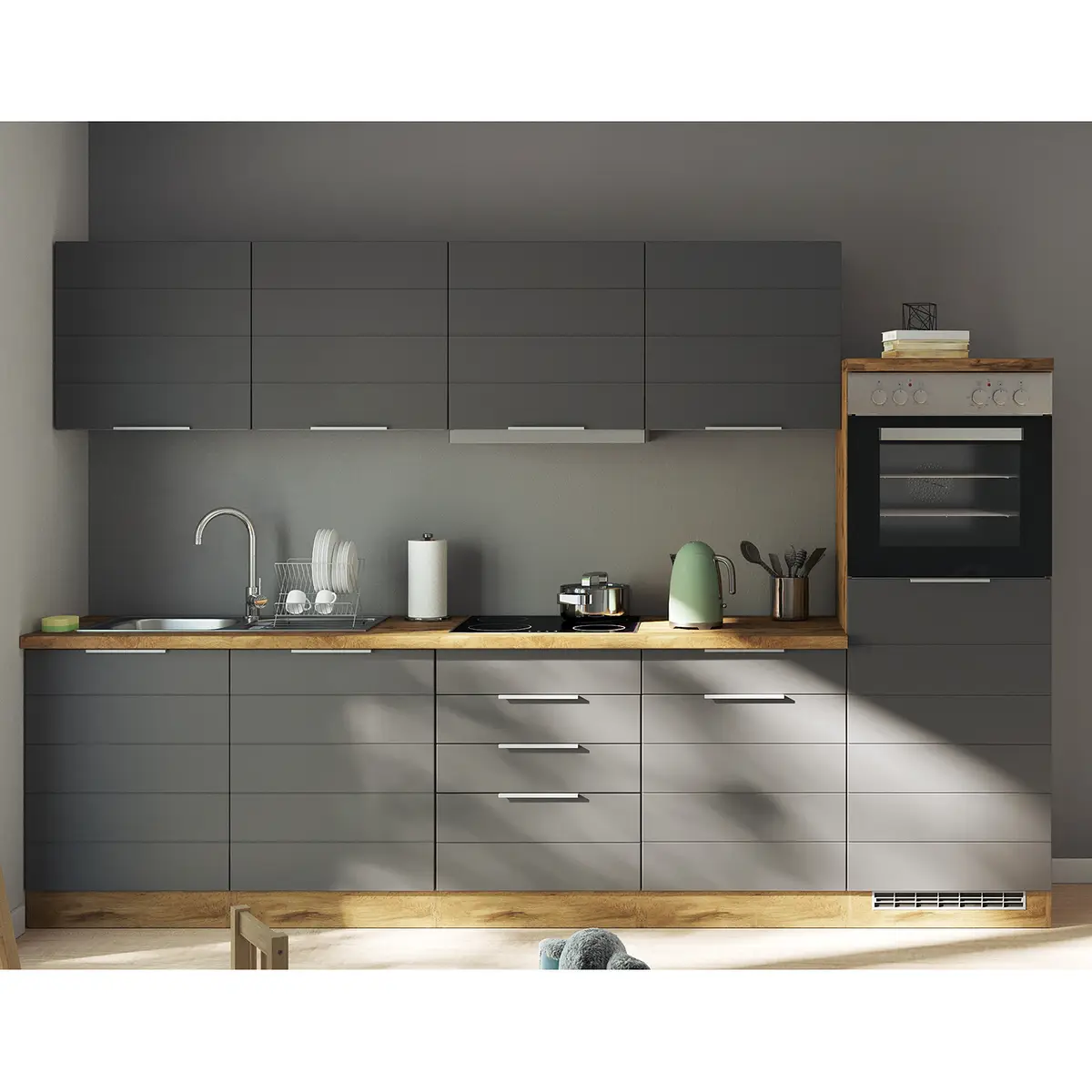 Küchenzeile Florenz IV 300cm Grau/Matt Grau | Grau