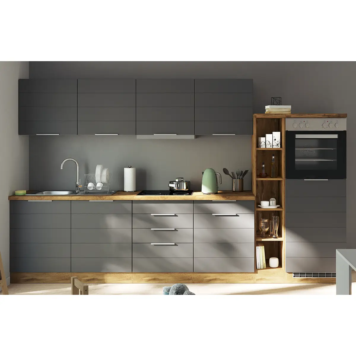 Küchenzeile Florenz IV 330cm Grau Matt Grau | Grau