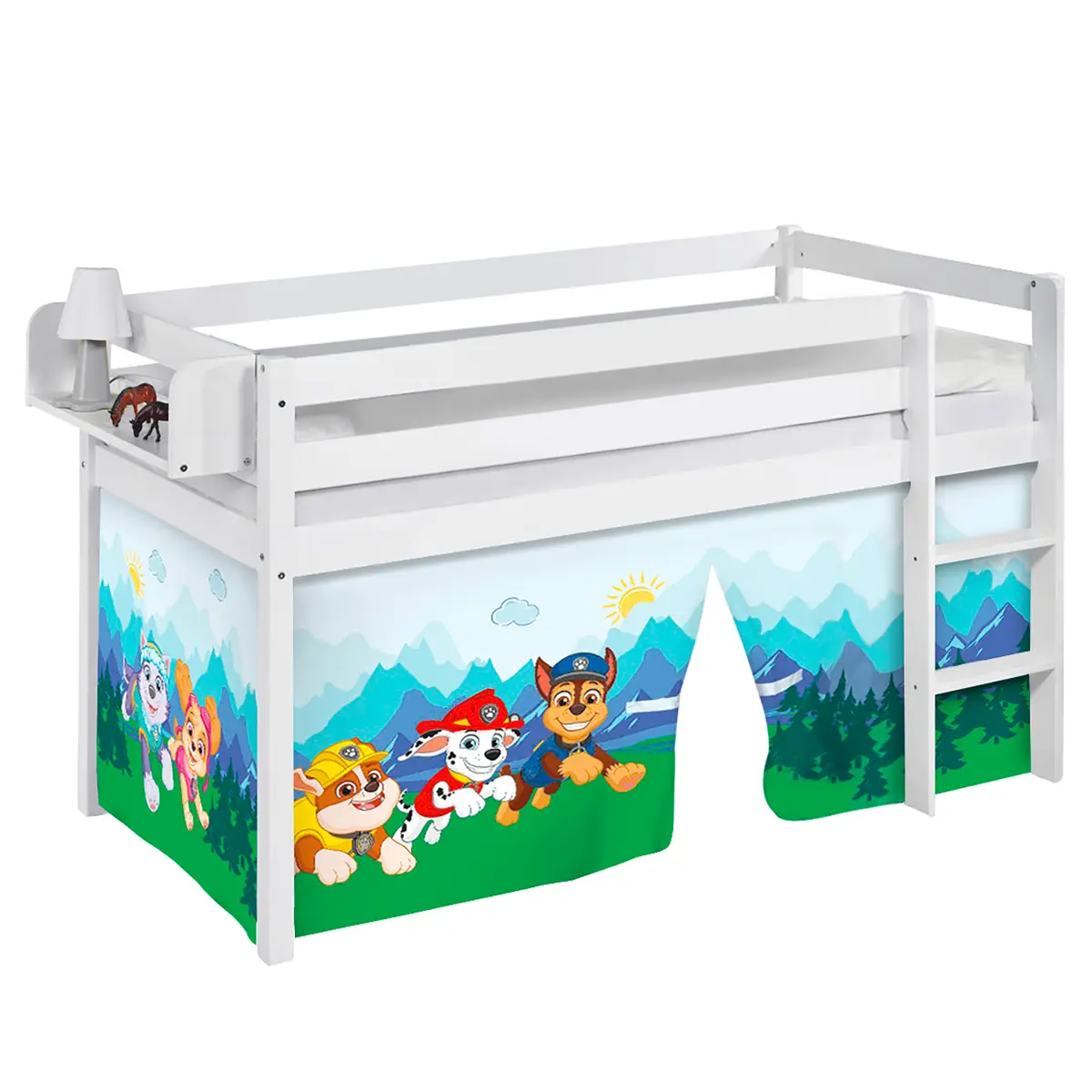 Hochbett Paw Patrol I 90 x 190cm Weiß/Hellblau mit Leiter