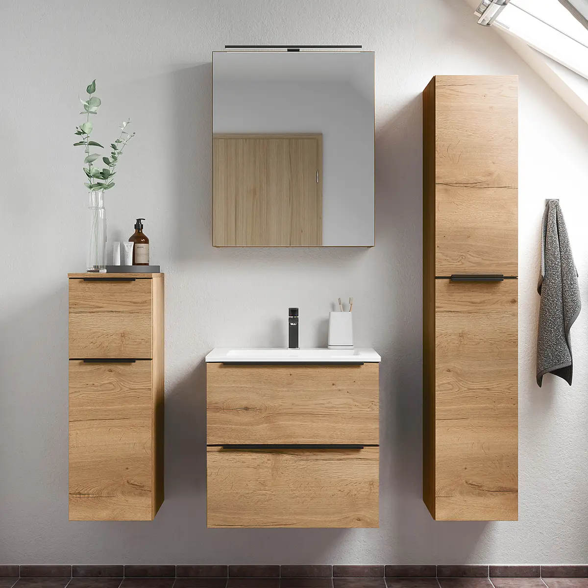 Badezimmerset MYBA VIII 4-teilig 120cm Braun/Eiche Dekor