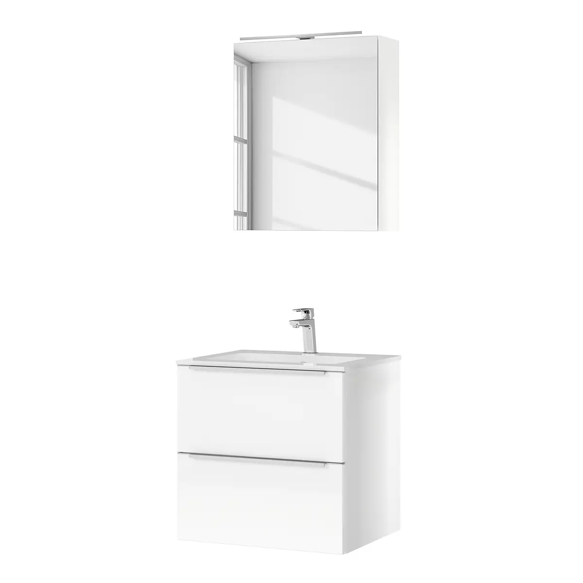 Badezimmerset MYBA III 2-teilig 60cm Weiß/Hochglanz Weiß | Weiß