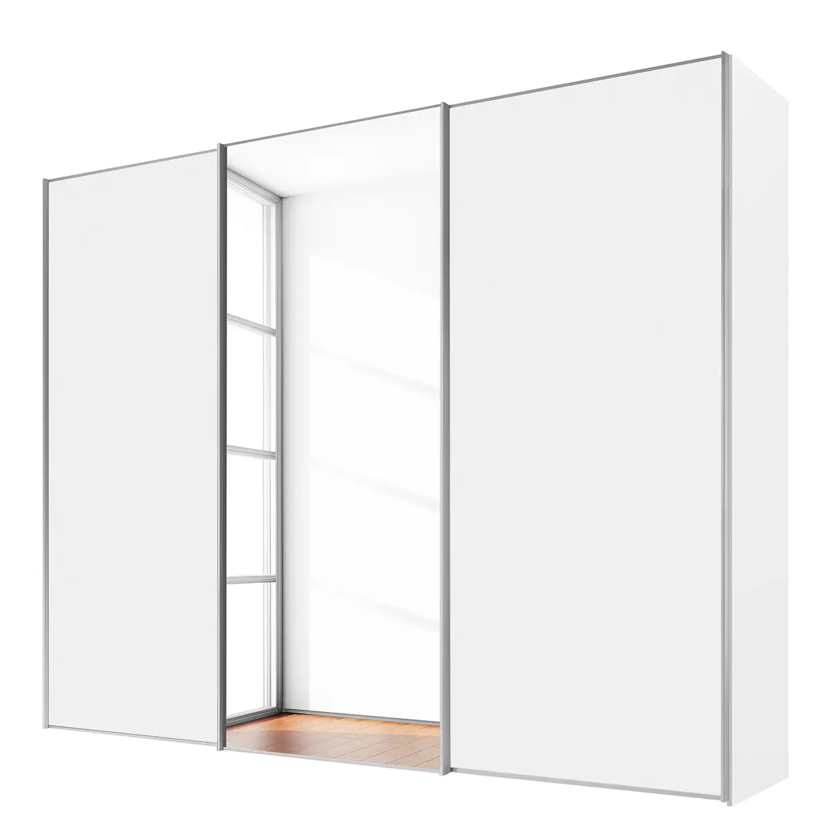 Schwebetürenschrank Typ D 280 x 240cm Weiß/Weiß Basic Silber