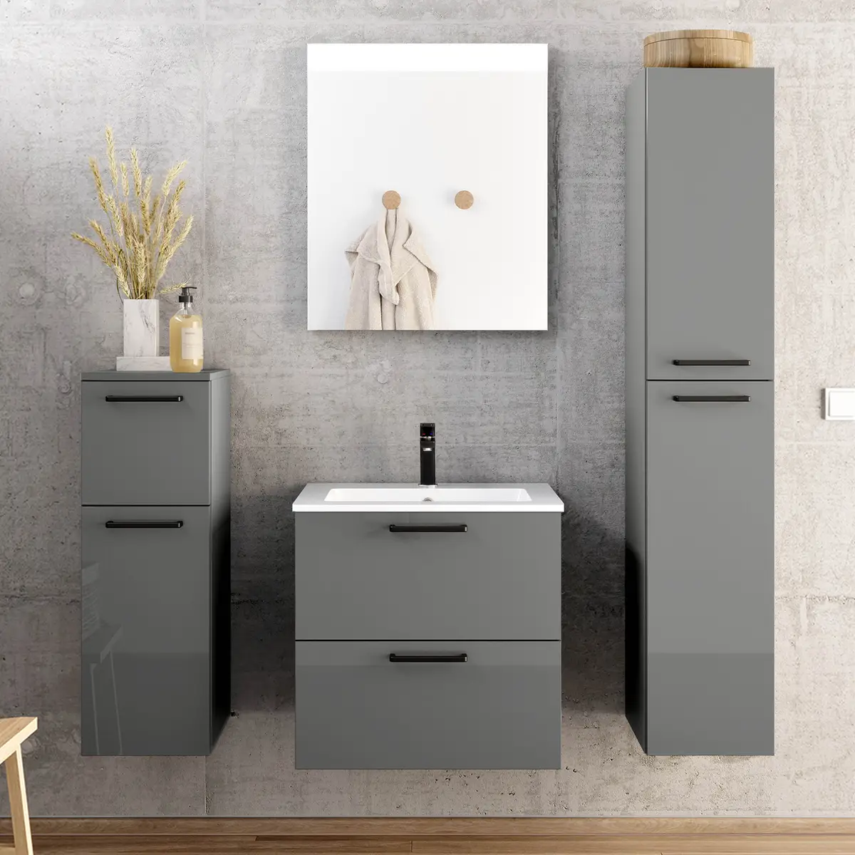 Badezimmerset MYBA XV 4-teilig 120cm Grau/Hochglanz Grau | Grau