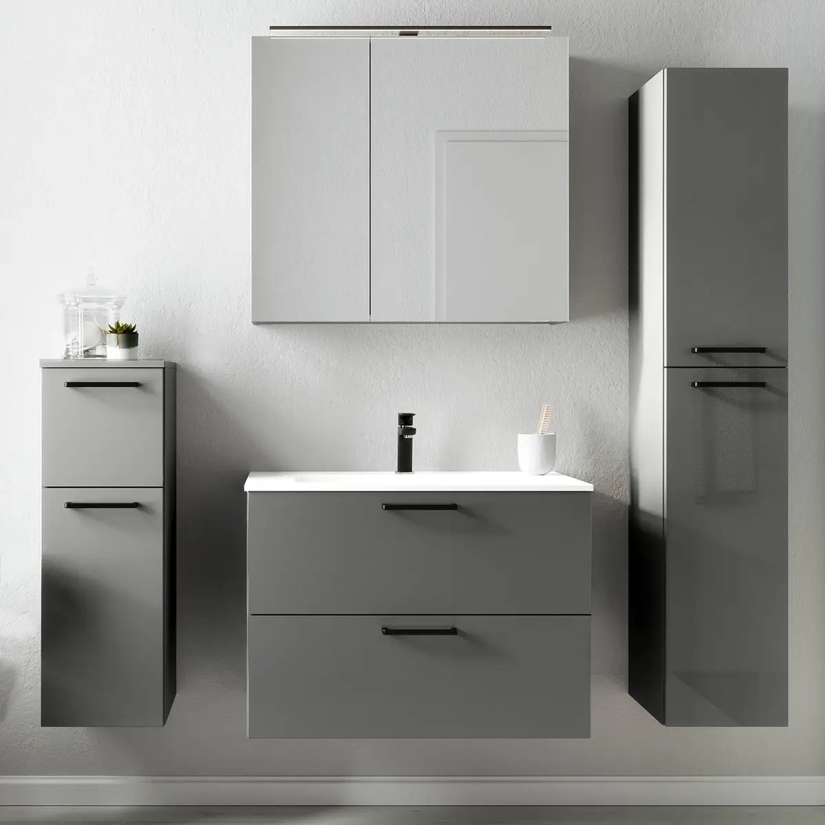 Badezimmerset MYBA XVII 4-teilig 140cm Grau/Hochglanz Grau | Grau