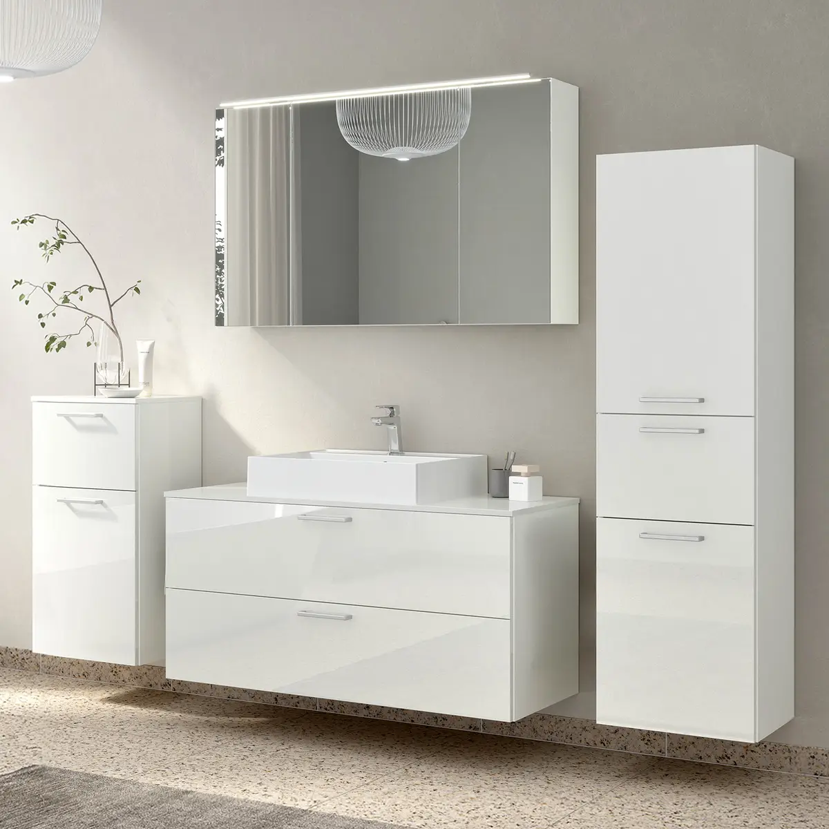 Badezimmerset MYBA XXXII 4-teilig 210cm Weiß/Hochglanz Weiß | Weiß