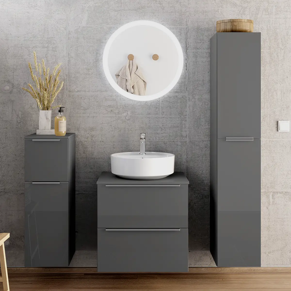 Badezimmerset MYBA LII 4-teilig 120cm Grau/Hochglanz Grau | Grau