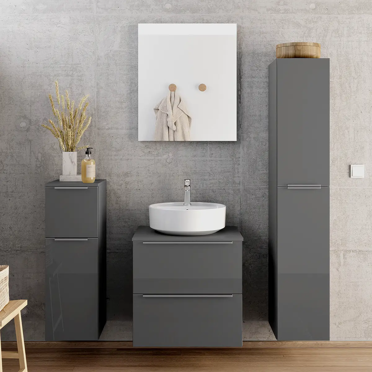 Badezimmerset MYBA XXXVIII 4-teilig 120cm Grau/Hochglanz Grau | Grau