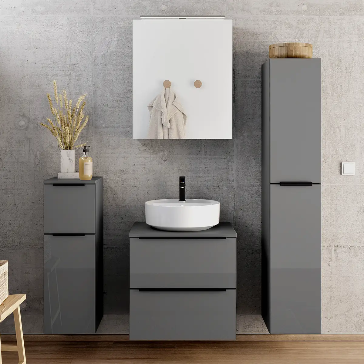 Badezimmerset MYBA XLI 4-teilig 120cm Grau/Hochglanz Grau | Grau
