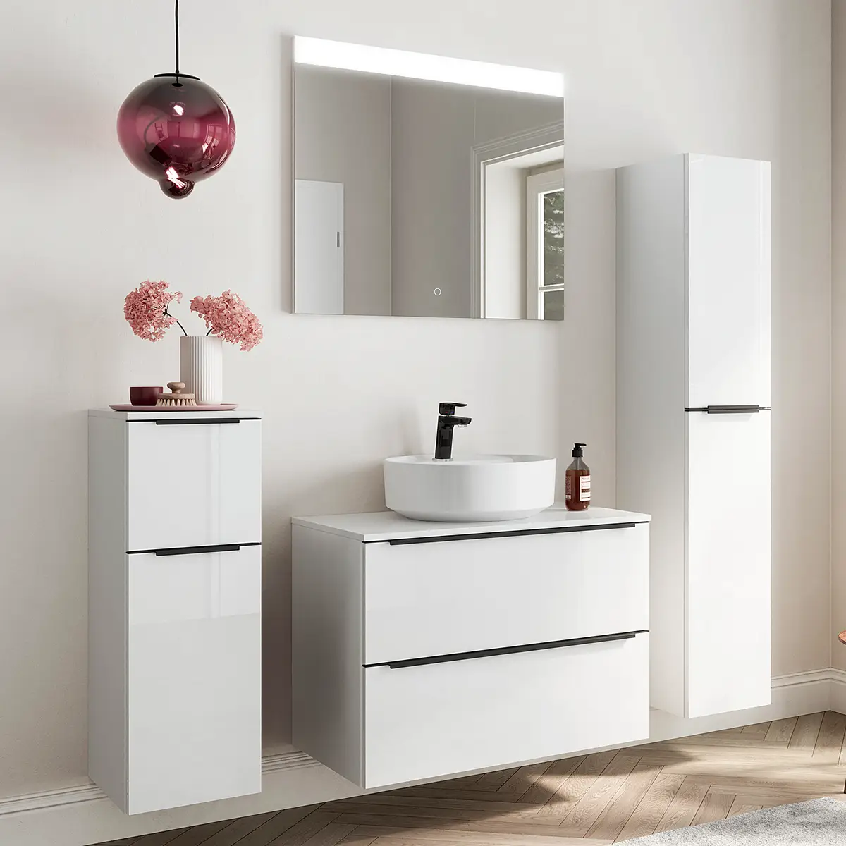 Badezimmerset MYBA XXXIX 4-teilig 140cm Weiß/Hochglanz Weiß