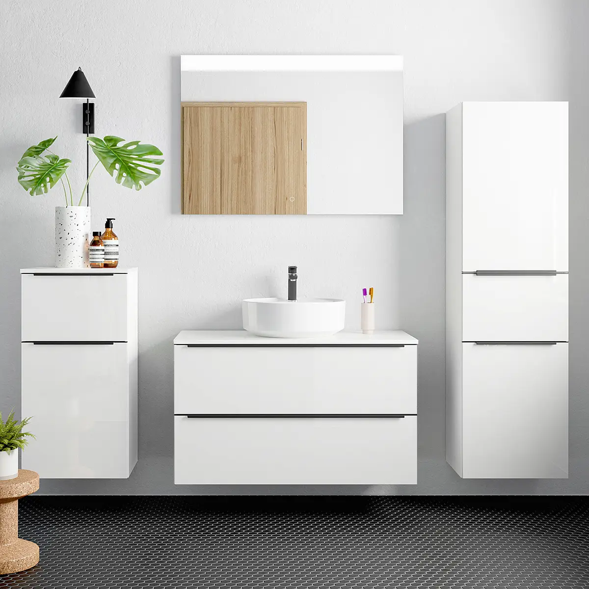 Badezimmerset MYBA XXXIX 4-teilig 190cm Weiß/Hochglanz Weiß | Weiß