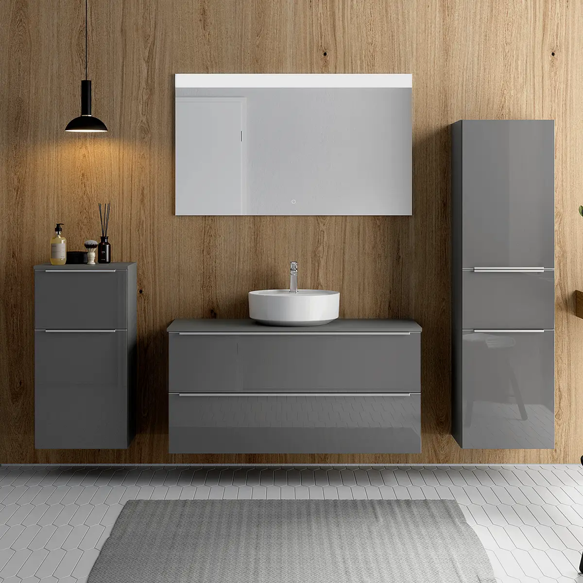Badezimmerset MYBA XXXVIII 4-teilig 210cm Grau/Hochglanz Grau | Grau