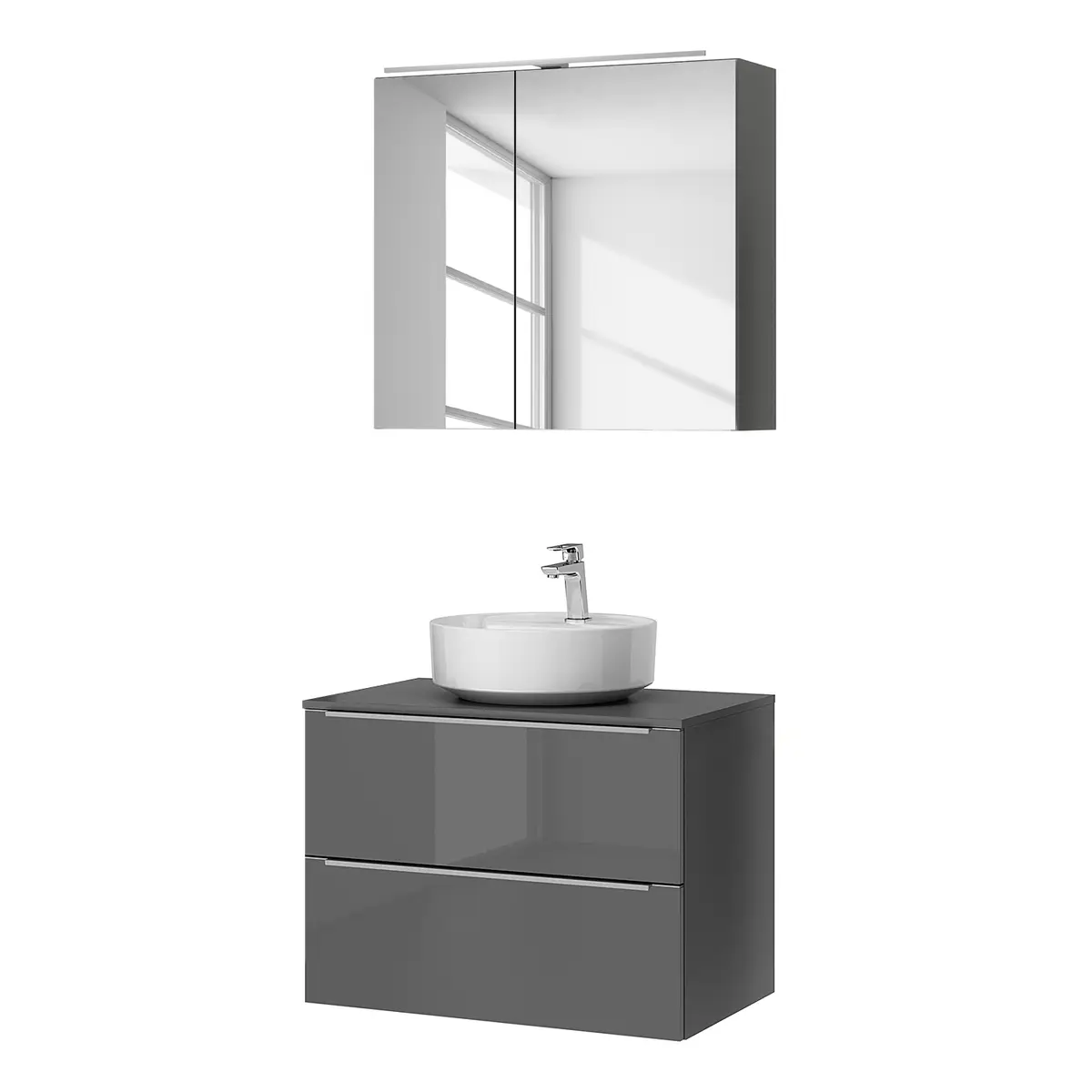 Badezimmerset MYBA XXXVI 2-teilig 80cm Grau/Hochglanz Grau