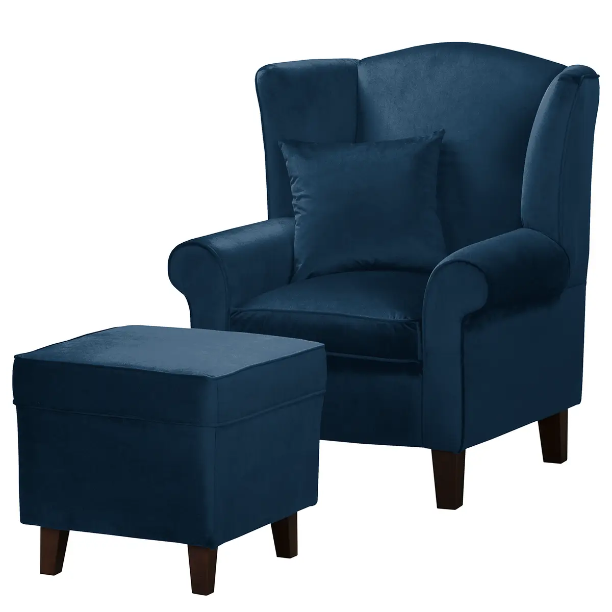 Ohrensessel Blau Samt Vaia mit Hocker | Blau