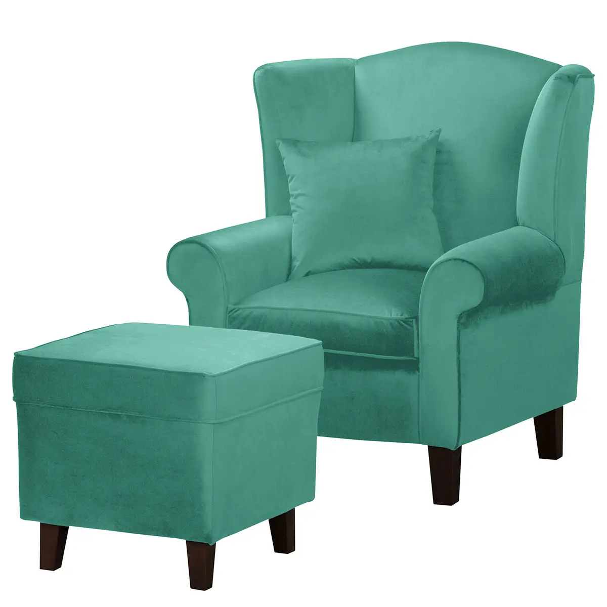 Ohrensessel Blau Samt Vaia mit Hocker | Blau