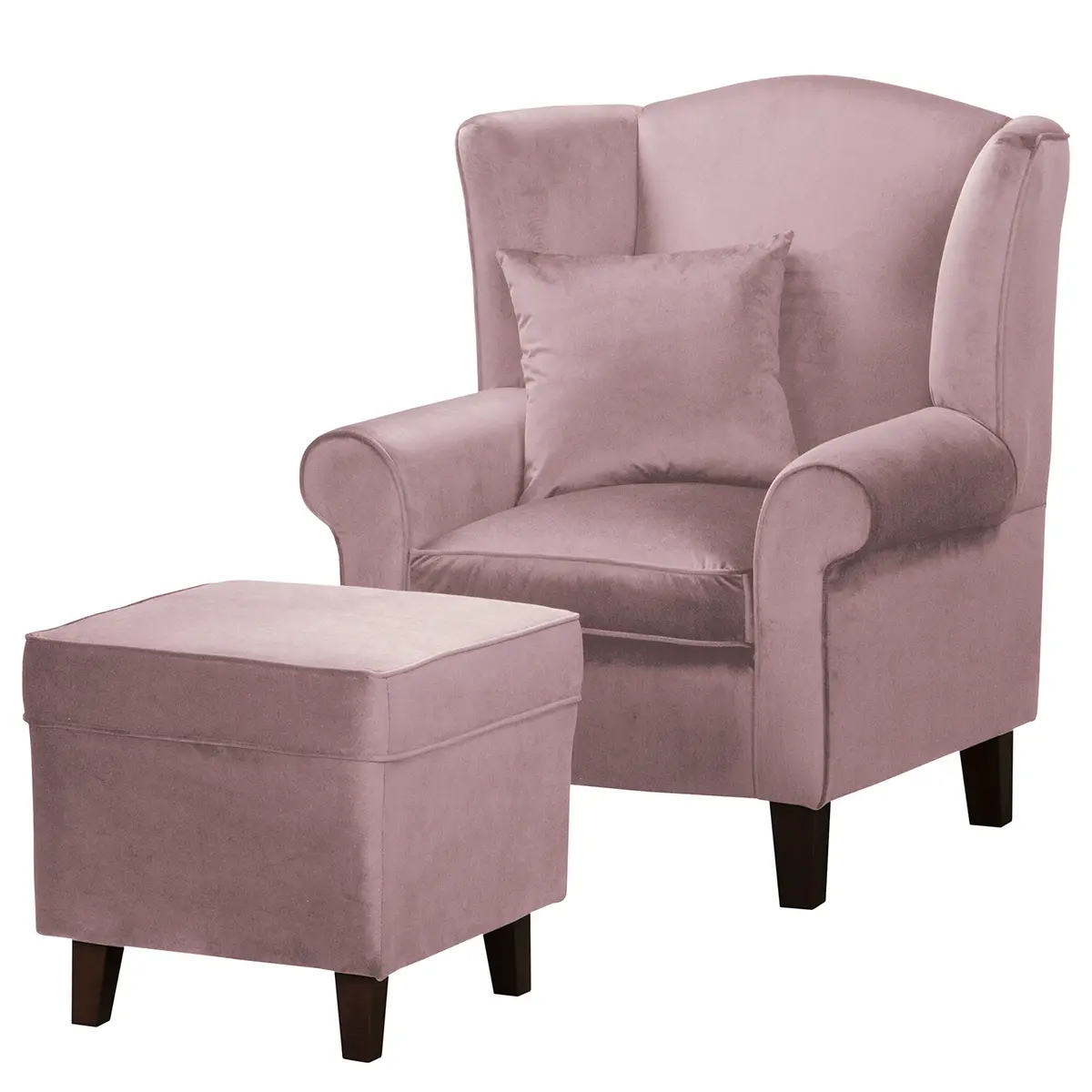 Ohrensessel Violett Samt Ravi mit Hocker | Lila