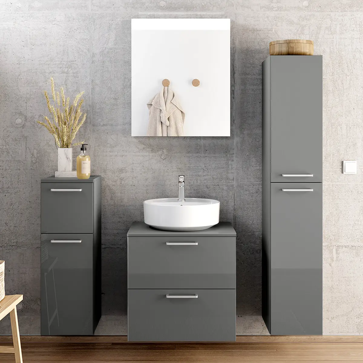 Badezimmerset MYBA LVIII 4-teilig 120cm Grau/Hochglanz Grau | Grau