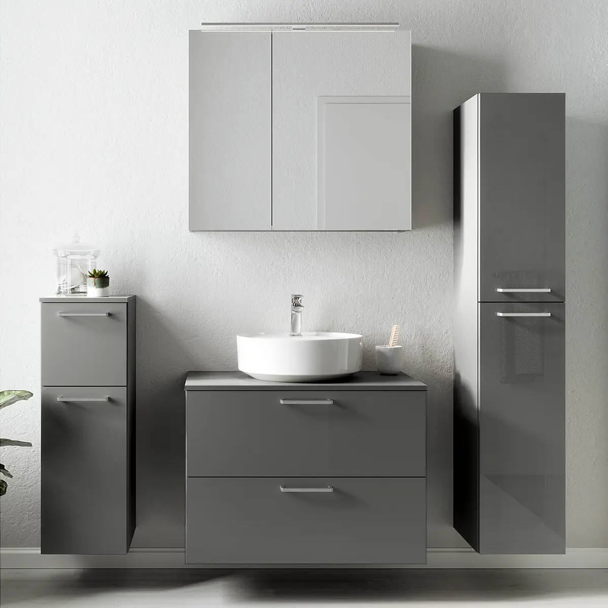 Badezimmerset MYBA LX 4-teilig 140cm Grau/Hochglanz Grau | Grau