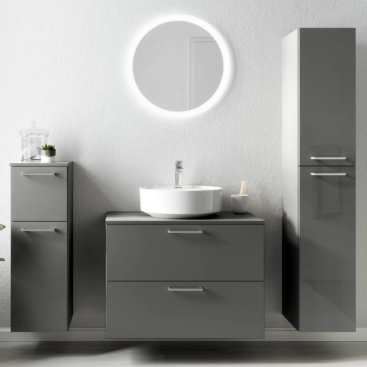 Badezimmerset MYBA LXXII 4-teilig 140cm Grau/Hochglanz Grau