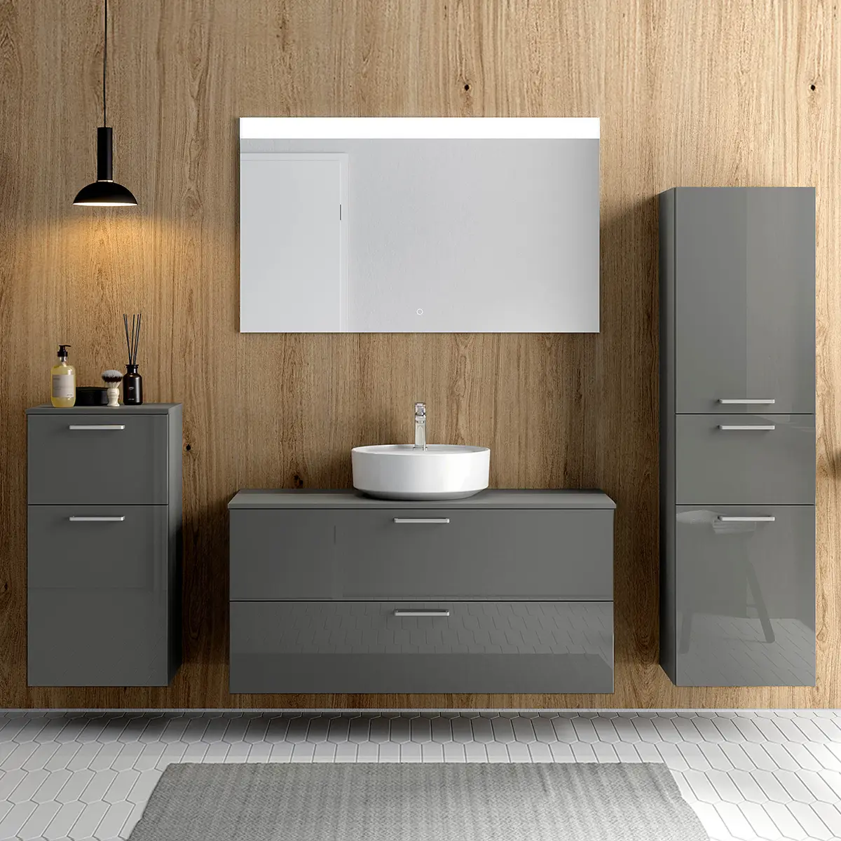 Badezimmerset MYBA LVIII 4-teilig 210cm Grau/Hochglanz Grau | Grau