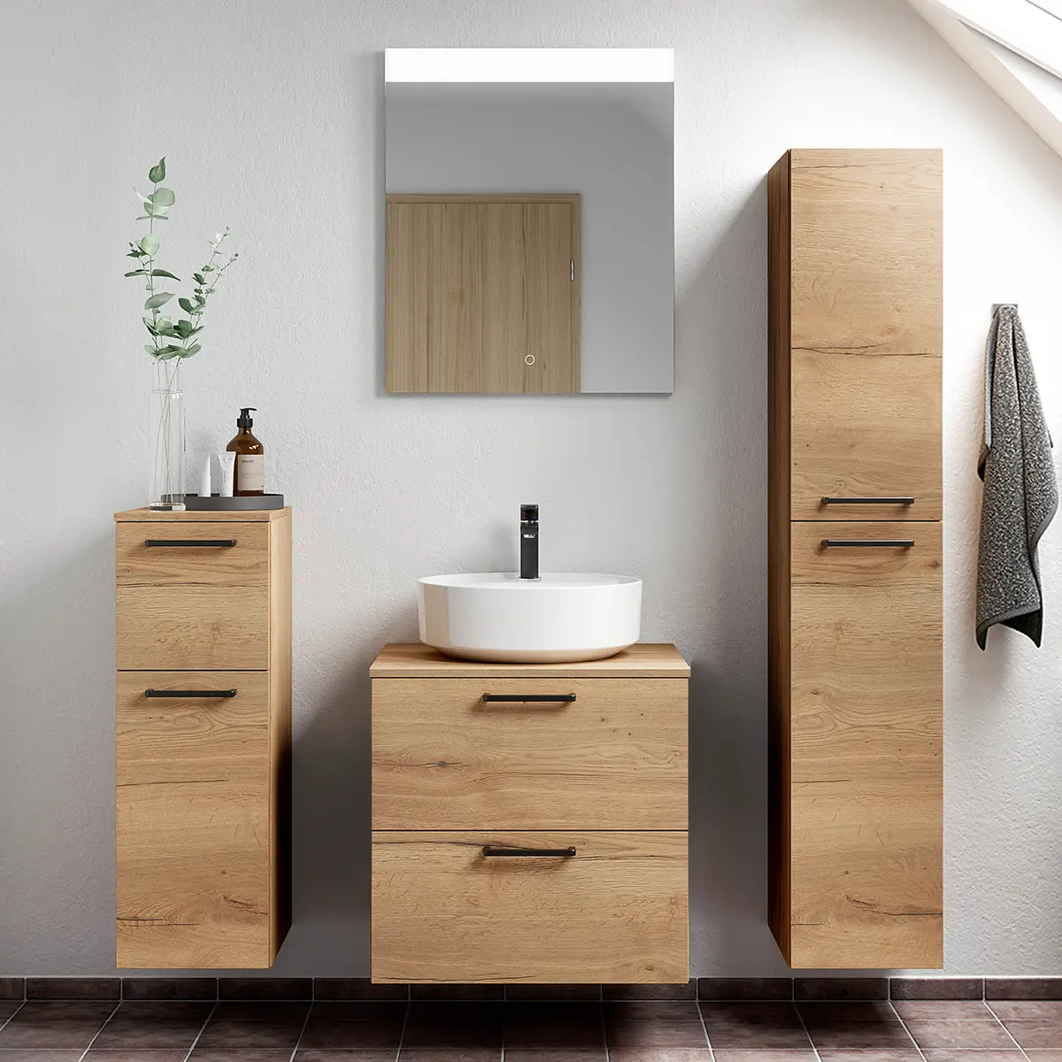 Badezimmerset MYBA LIX 4-teilig 120cm Braun/Eiche Dekor | Braun
