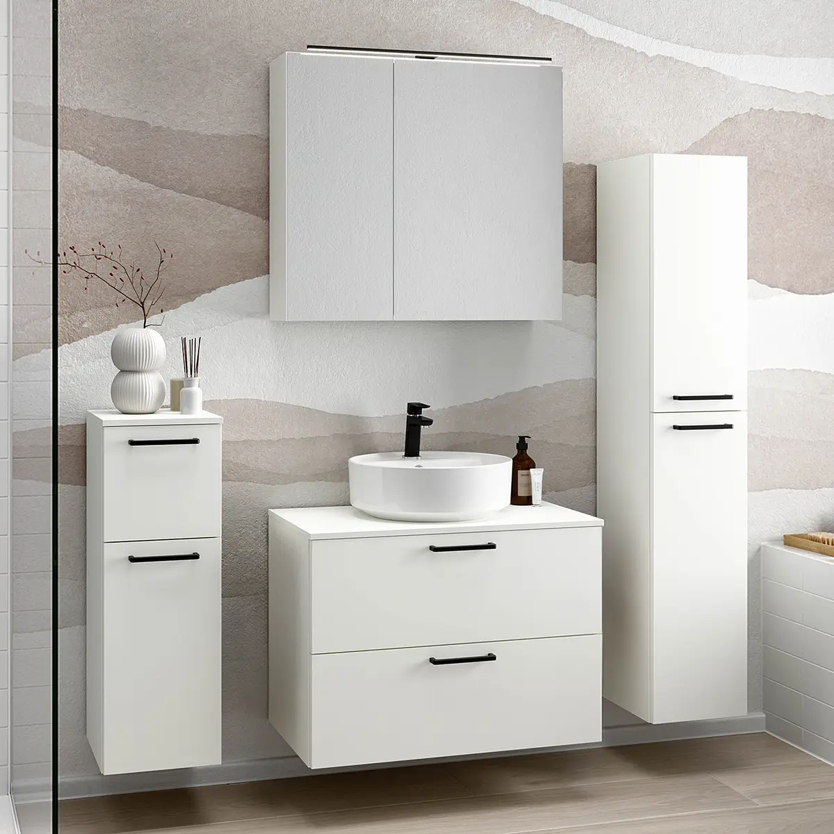 Badezimmerset MYBA LXI 4-teilig 140cm Weiß/Weiß | Weiß