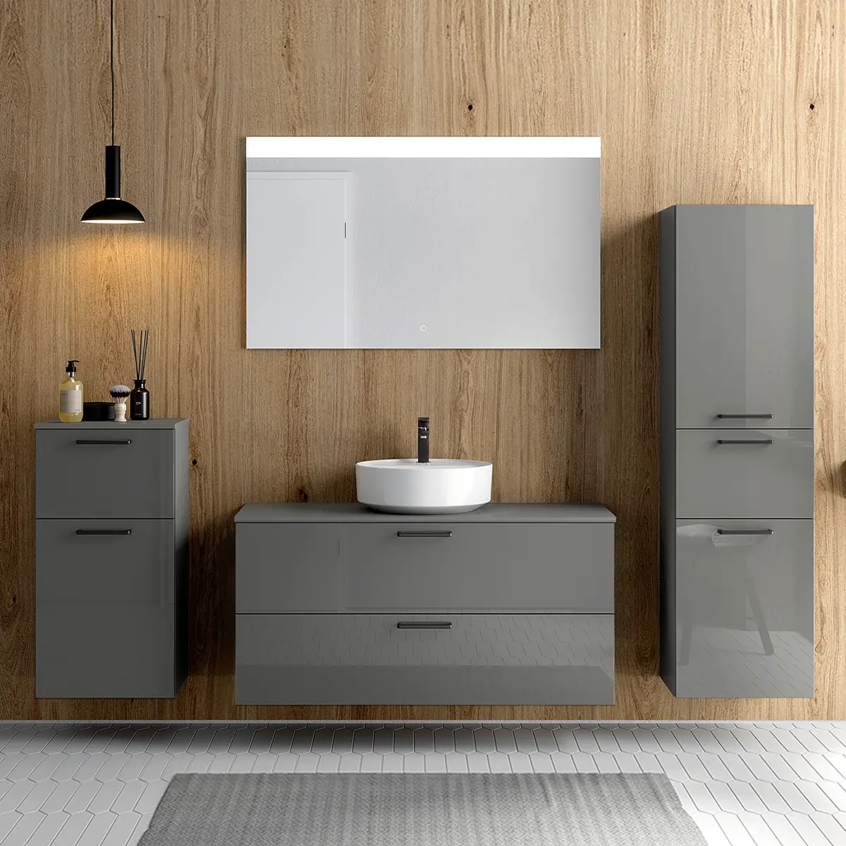 Badezimmerset MYBA LIX 4-teilig 210cm Grau/Hochglanz Grau | Grau