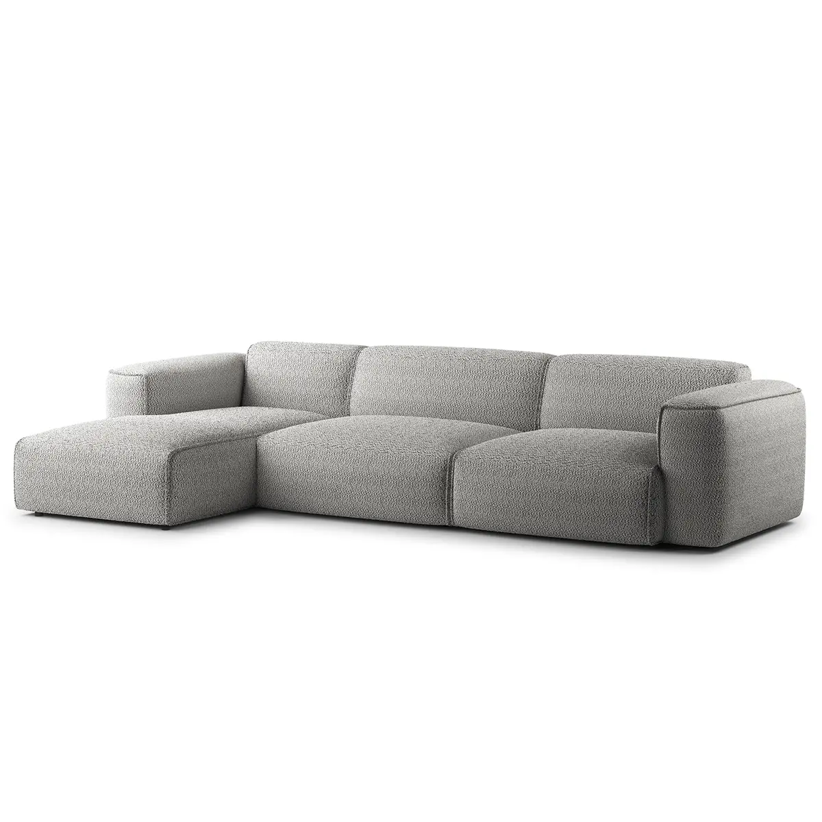Ecksofa 3-Sitzer mit Longchair Grau Teddy-Bouclé Stoff Bony