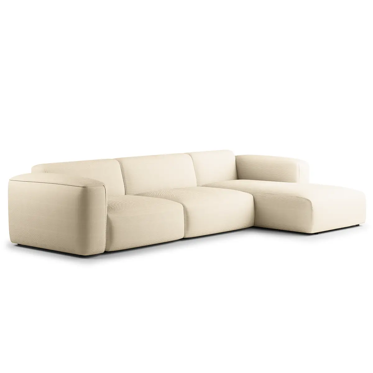Ecksofa 3-Sitzer mit Longchair Beige Cordstoff Snor 317cm