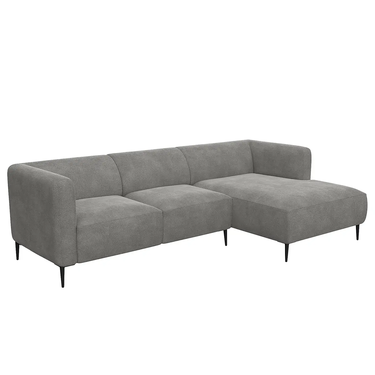 Ecksofa 2,5-Sitzer mit Longchair Grau/Grau Teddy-Bouclé Stoff