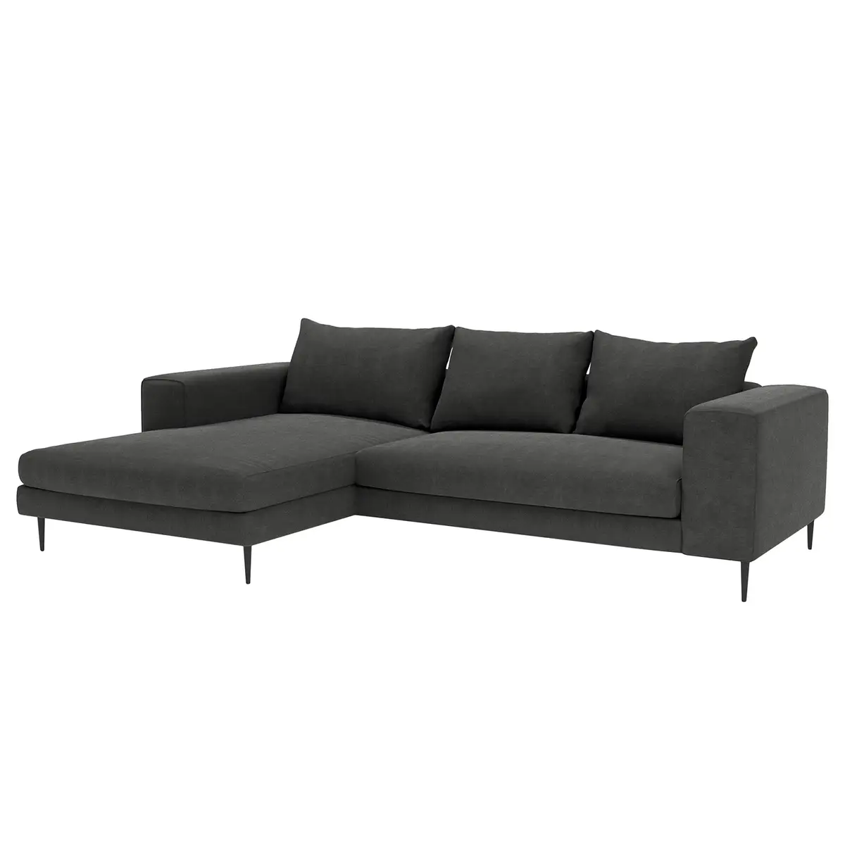 Ecksofa mit Longchair Small Grau Webstoff Caya | Grau
