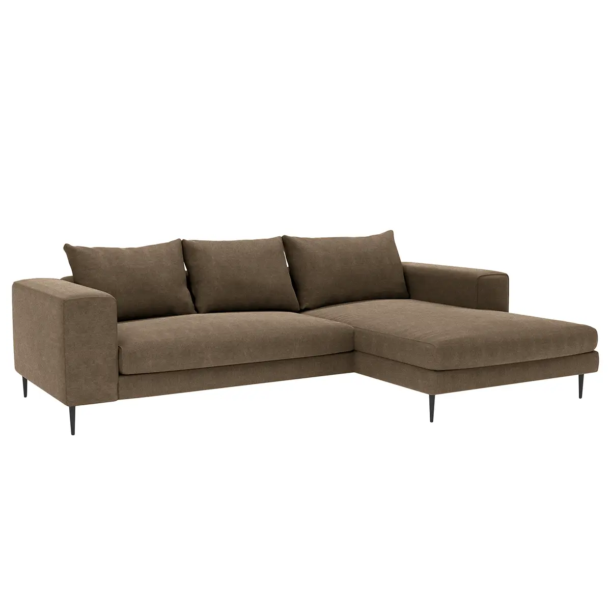 Ecksofa mit Longchair Small Braun Webstoff Caya | Braun