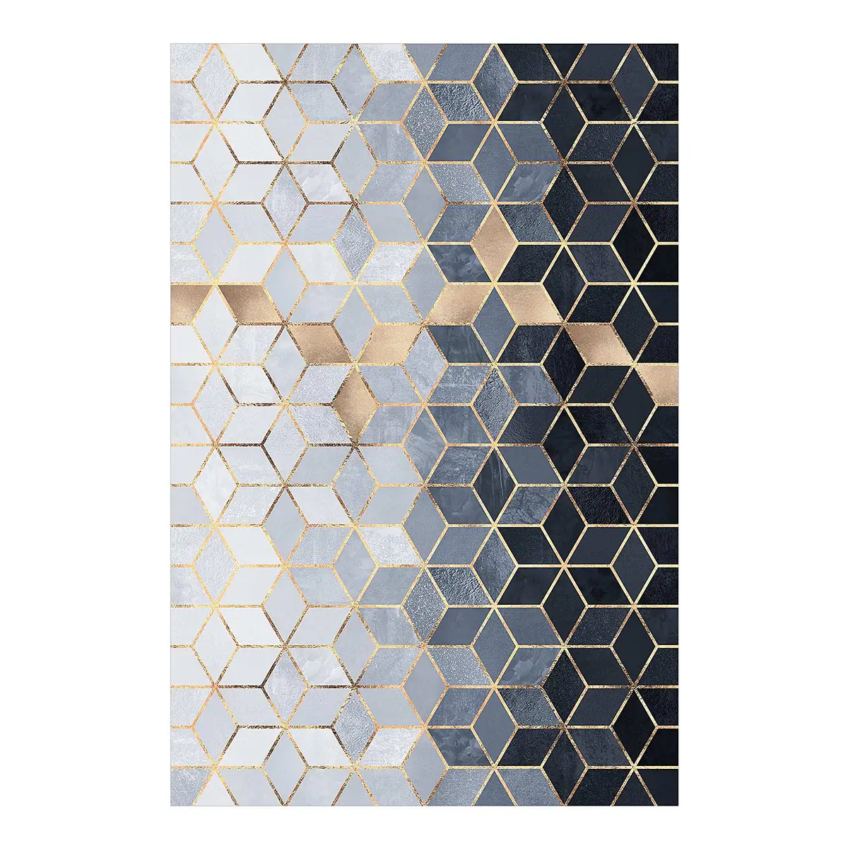 Vinylteppich Blau Weiß Goldene Geometrie 180 x 120cm Gold