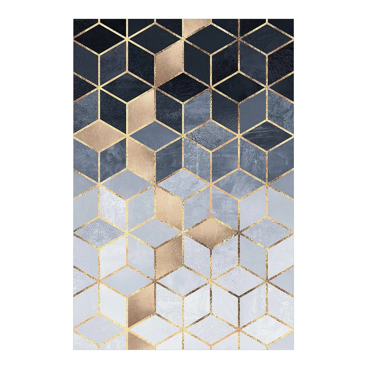 Vinylteppich Blau Weiß Goldene Geometrie 120 x 80cm Gold