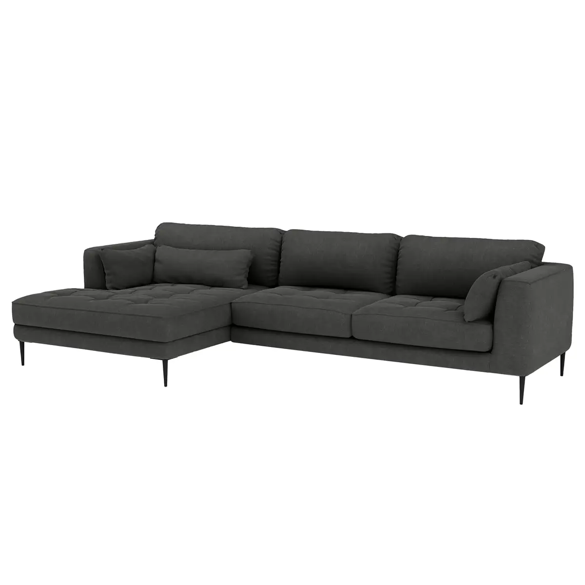 Ecksofa mit Longchair Grau Strukturstoff Kari | Grau