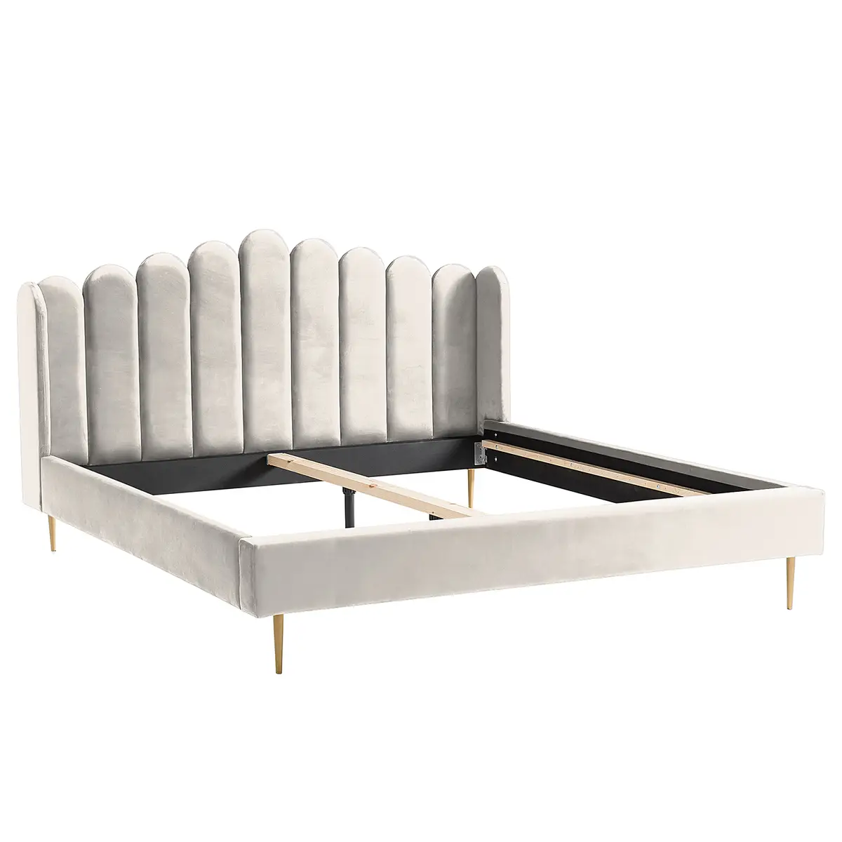 Polsterbett Kronach 180 x 200cm Samt Beige/Beige/Gold | Beige