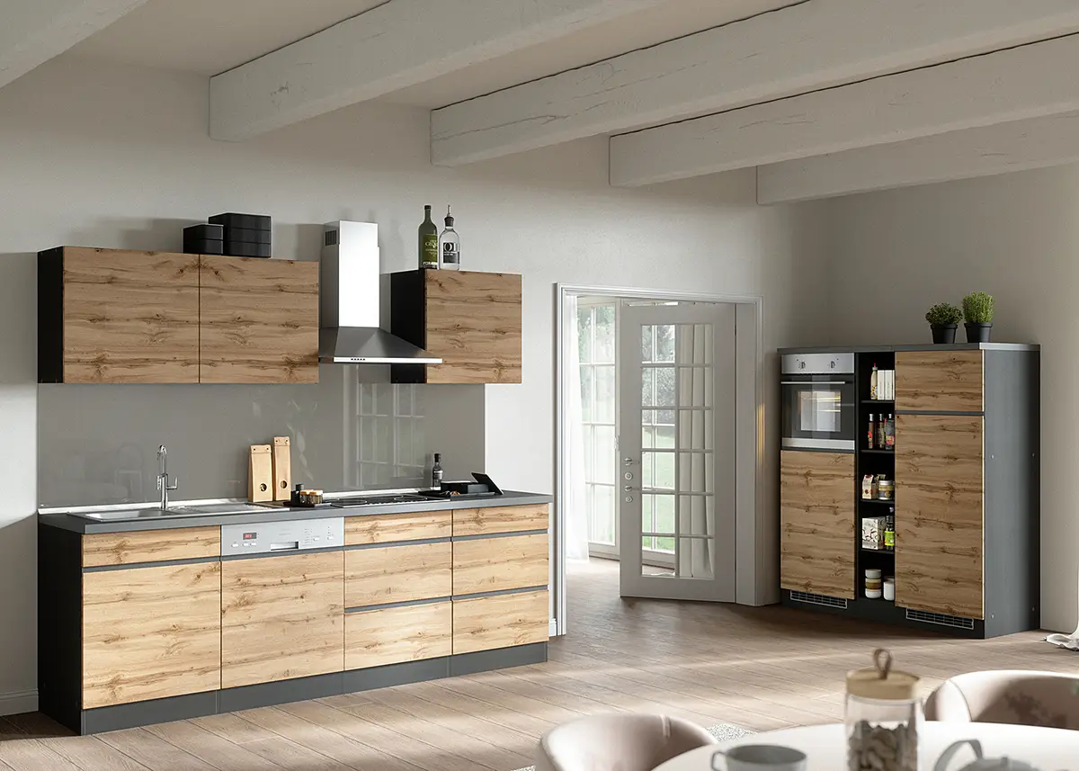 Küchenzeile Turin Kombi D 390cm | Braun